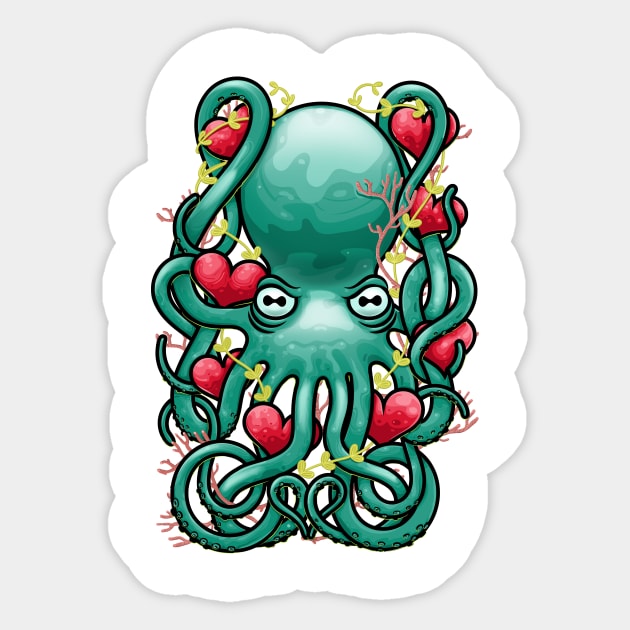 Octupus and Hearts Sticker by erdavid